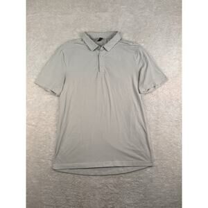 Lululemon Polo Shirt Mens Sz L Grey Stripe Performance Golf Short Sleeve Preppy